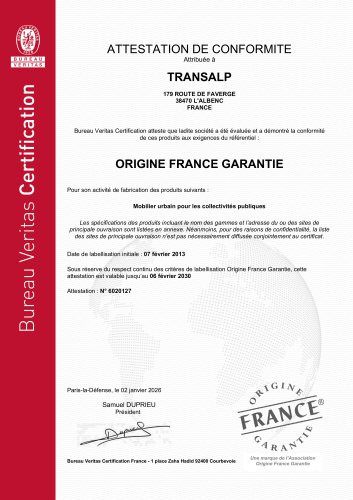Attestation Origine France Garantie