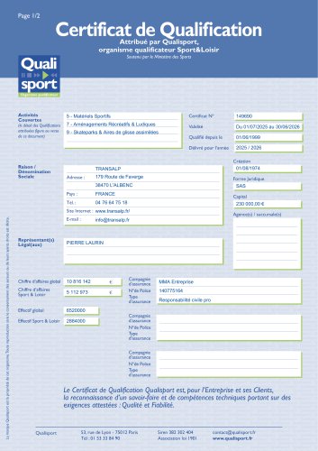 Certificat Qualisport