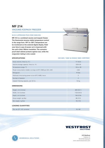 MF 214 VACCINE/ICEPACK FREEZER