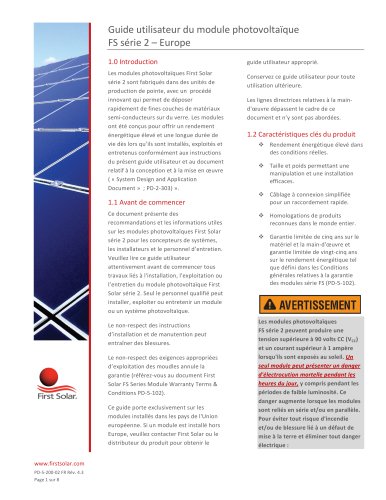 Guide utilisateur du module photovoltaïque FS série 2 ? Europe