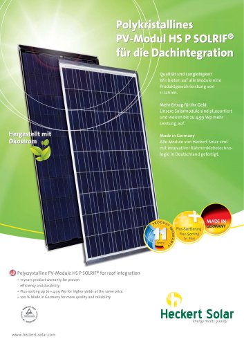 Polykristallines PV-Modul HS P SOLRIF® für die Dachintegration