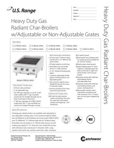 Heavy Duty Gas Radiant Char-Broilers w/Adjustable or Non-Adjustable Grates